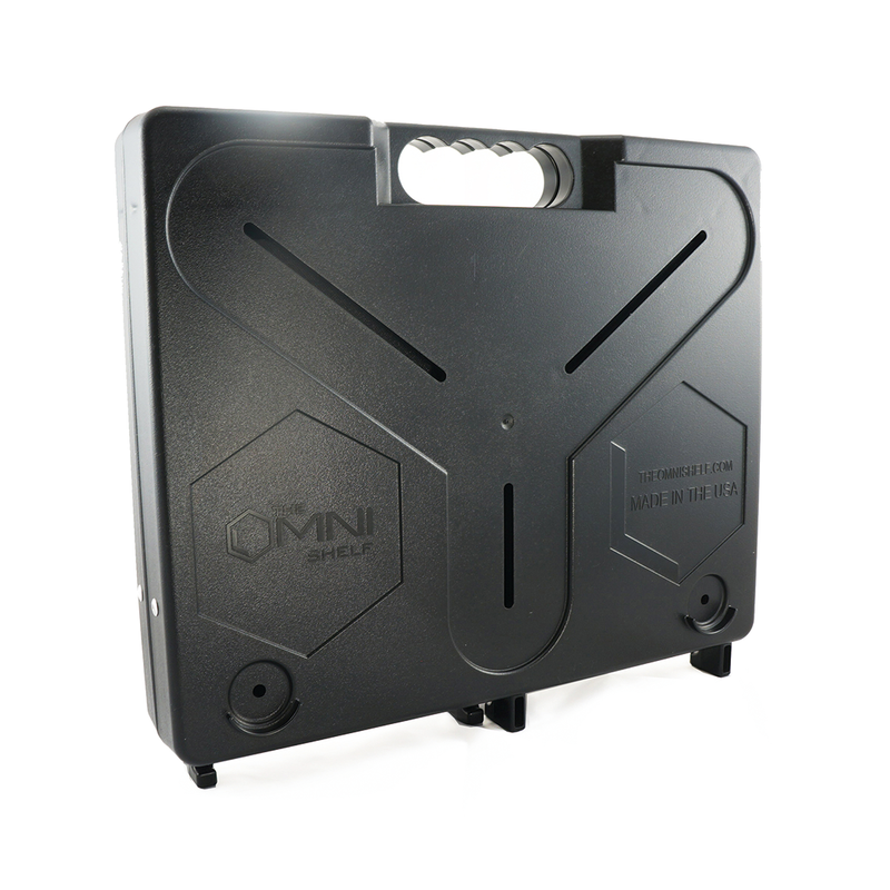 OmniShelf folded into compact portable design for easy transport