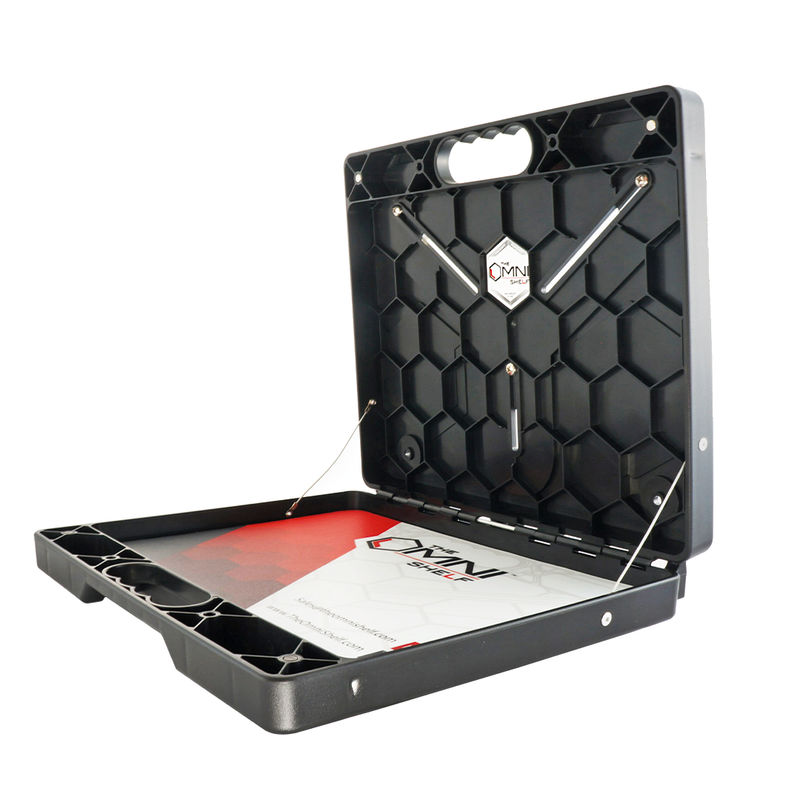 Side angle of the OmniShelf showing slim profile and compact design